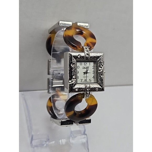 Fugatti Quartz Square Rhinestone Tortoise Bracelet Watch Japan New Battery Women - Picture 3 of 9